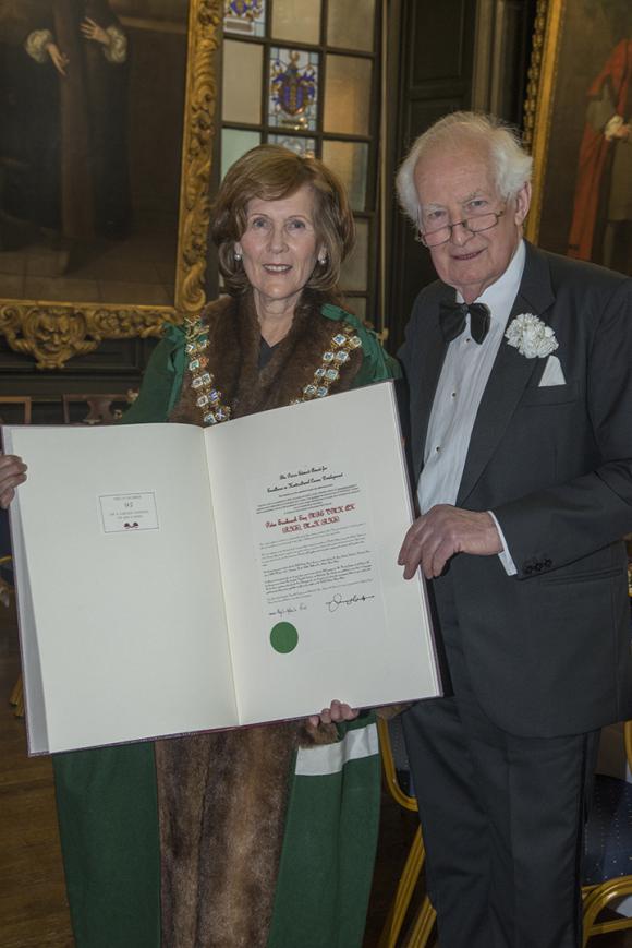 2019 - Prince Edward Award winner, Peter Seabrook receives his award from Immediate Past Master Margaret Clarissa Holland Prior